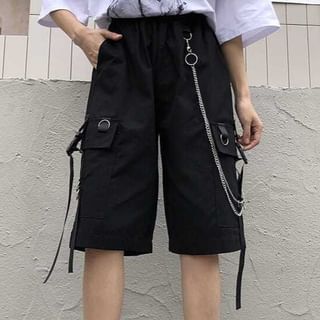 Sisyphi-High Waist Plain Wide Leg Sweatshorts