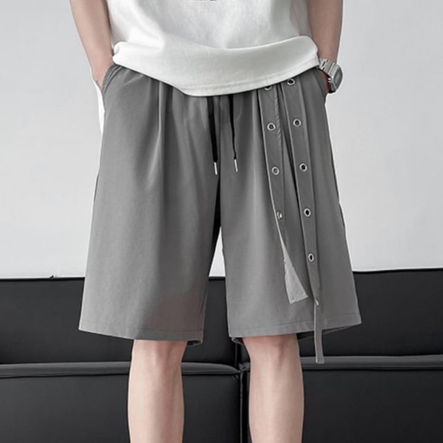purplelouve-Mid Rise Plain Grommet Shorts