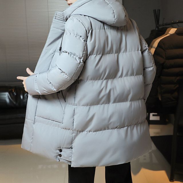 Ninine-Hooded Plain Long Puffer Coat