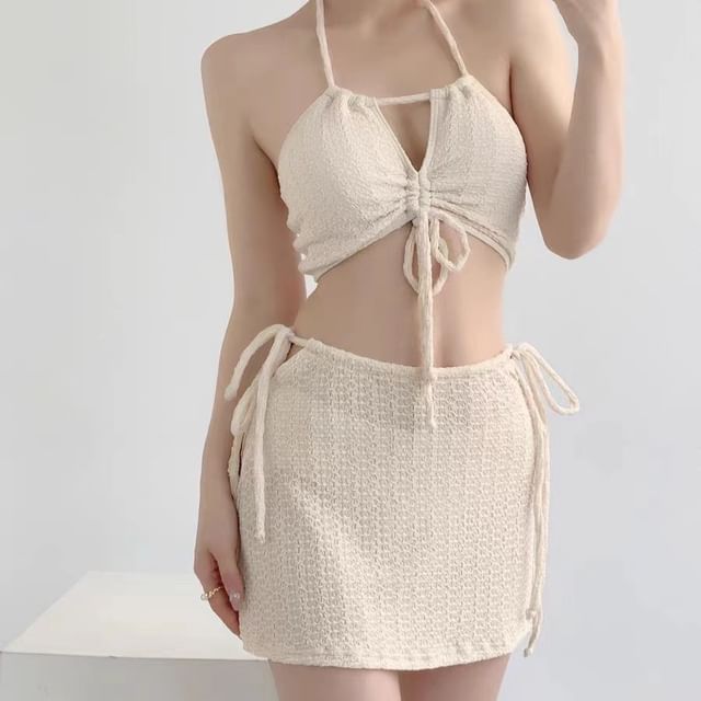 Sabbia-Set Plain Bikini Drawstring Waist Skirt