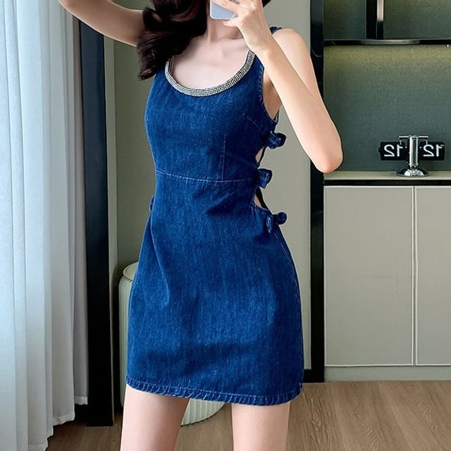 white christmas dresses Bailey Stretch Denim Sleeveless Bodycon Mini Dress main image 1