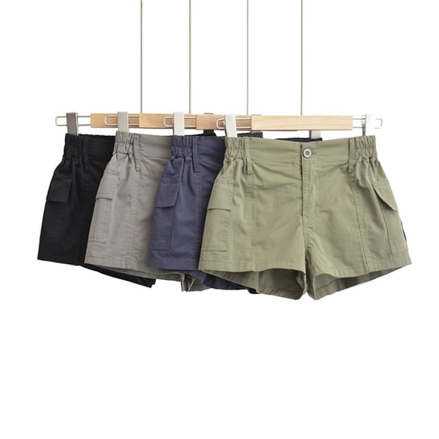 Ulark-High Waist Plain Cargo Shorts