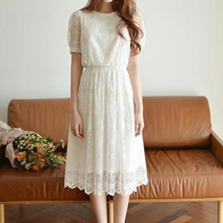 short sleeve lace midi dress