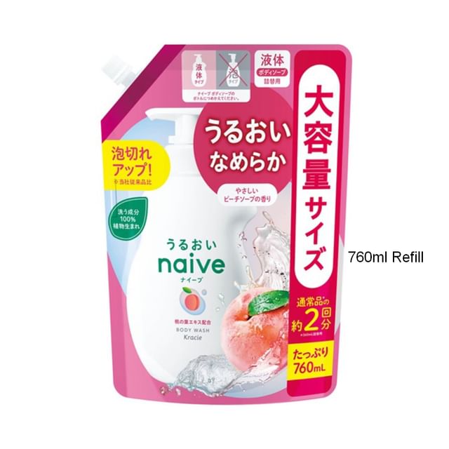 Kracie-Sabonete Corporal Naive de Folha de Pêssego-Refil De 760ml