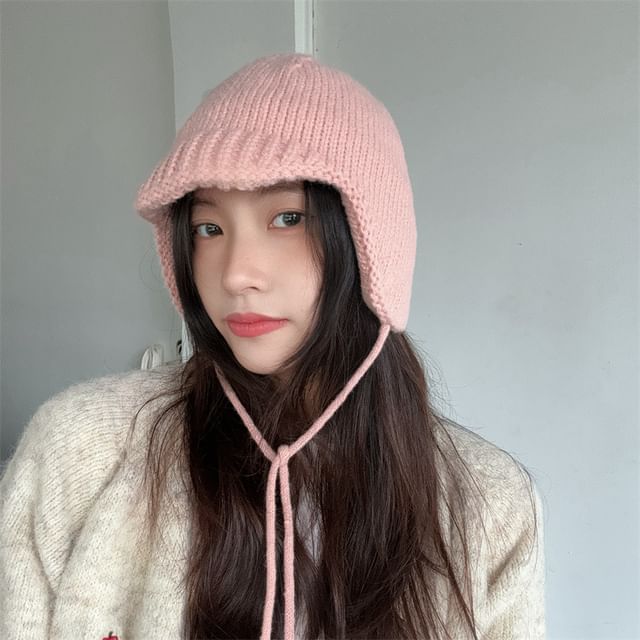 4-4 STUDIO-Plain Knit Trapper Hat