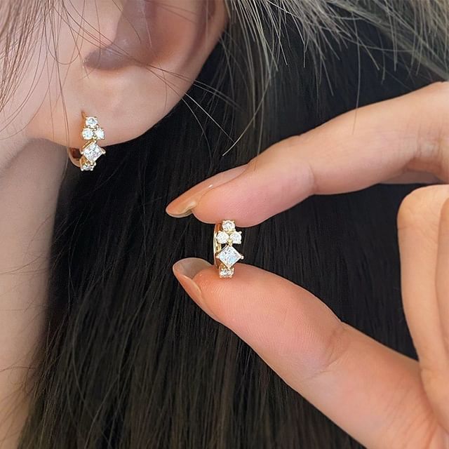 Phoenoa-Rhinestone S925 Sterling Silver Huggie Earring