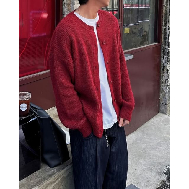 Okwano-Round Neck Plain Cardigan