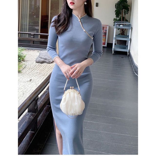 chinese dress ladies Long Sleeves Velvet Cheongsam Qipao Dress main image 1