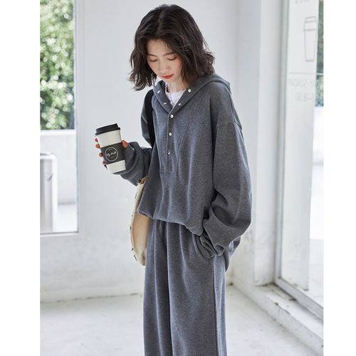 Women Suit Hooded Sweatshirt Long Sleeve High Waist Pants with