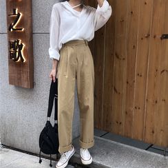 monroll - Long-Sleeve Blouse / High Waist Wide-Leg Pants monroll - Long-Sleeve Blouse / High Waist Wide-Leg Pants