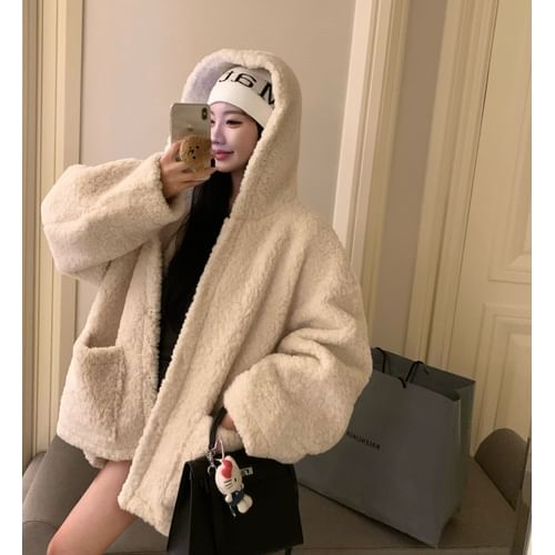 Fleece hooded 2025 button coat