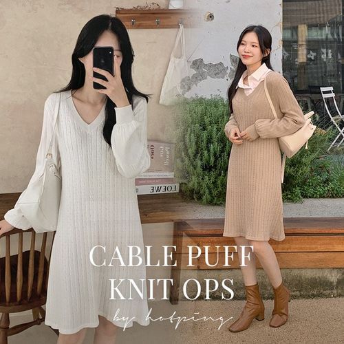 HOTPING - V-Neck Cable-Knit Dress | YesStyle