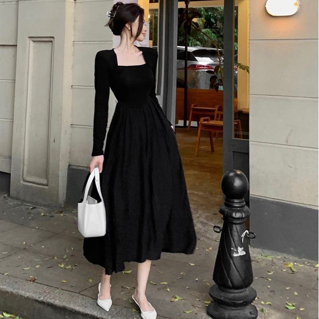 feather black dress long sleeve Layan Feather-Trimmed Maxi Dress 10 L/XL / Black