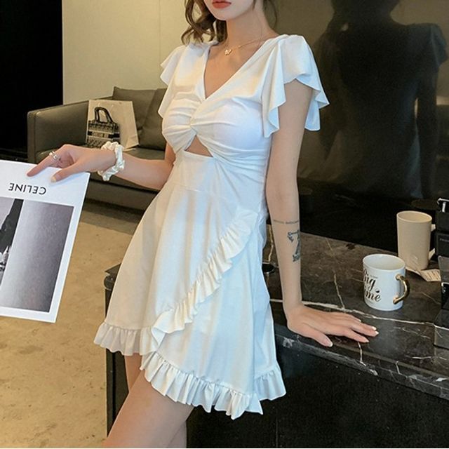 CUCURBIT-Short-Sleeve Ruffled Swimdress