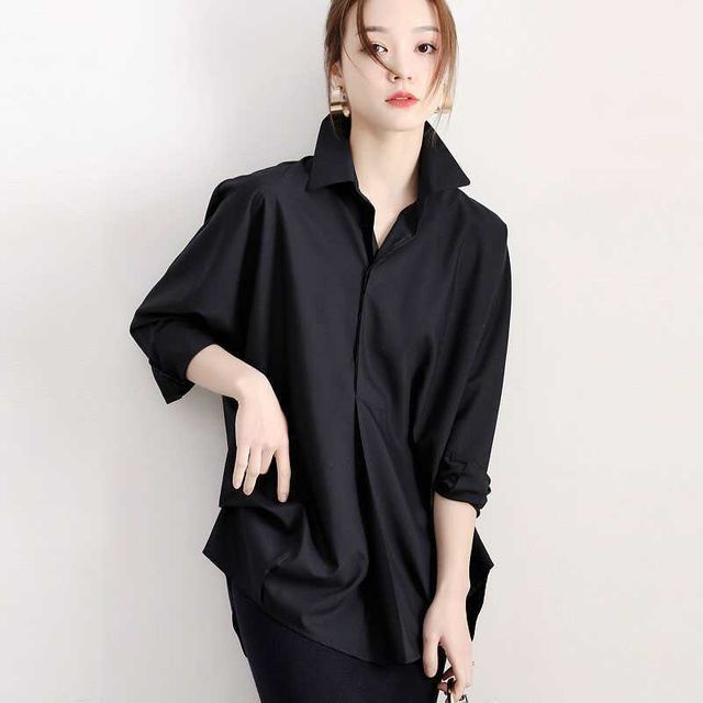 JOWI - Long-Sleeve Plain Chiffon Blouse 