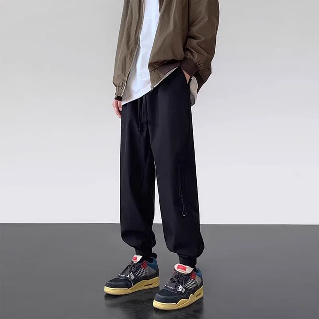 DuckleBeam-Mid Rise Plain Wide Leg Cargo Sweatpants