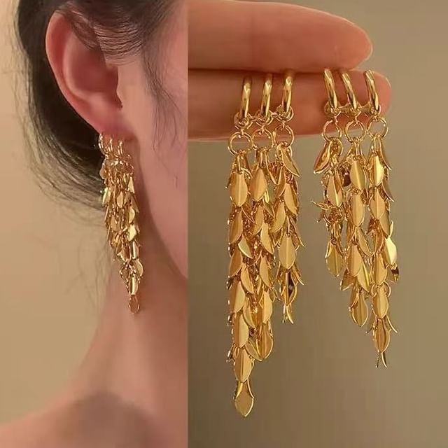 Gemsha-Wheat Alloy Fringed Earring