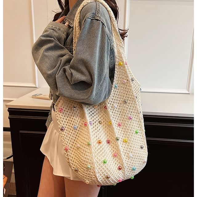Skyglow-Beaded Crochet Knit Tote Bag