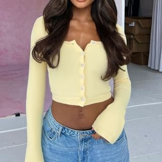 Alizio-Square Neck Plain Crop Cardigan