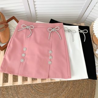 Babique-Rhinestone Slited Mini Skirt