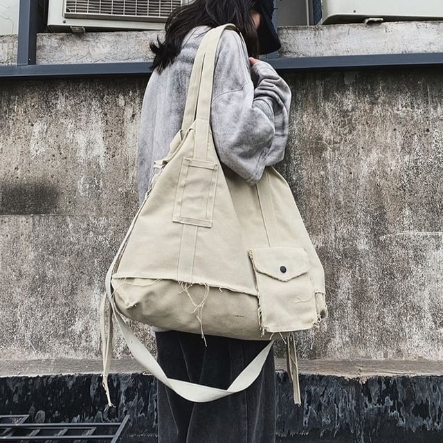 Milha-Plain Frayed Canvas Carryall Bag