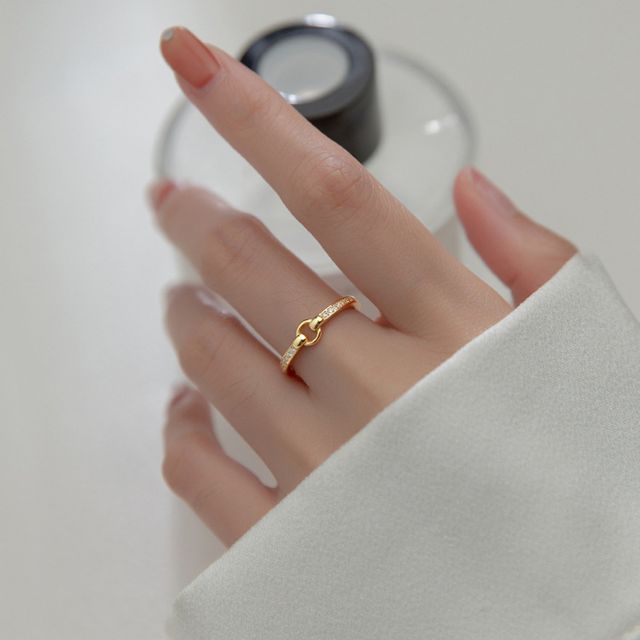 Kamuel-Rhinestone Sterling Silver Open Ring