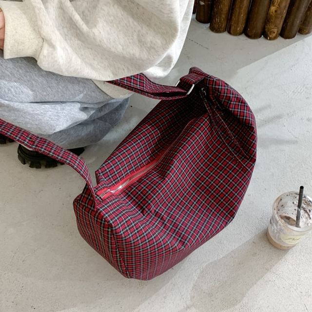 Chestnut Party-Plaid Crossbody Bag