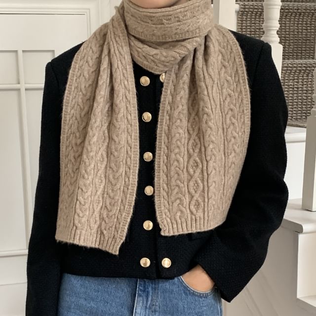 Raconteur-Plain Cable-Knit Scarf