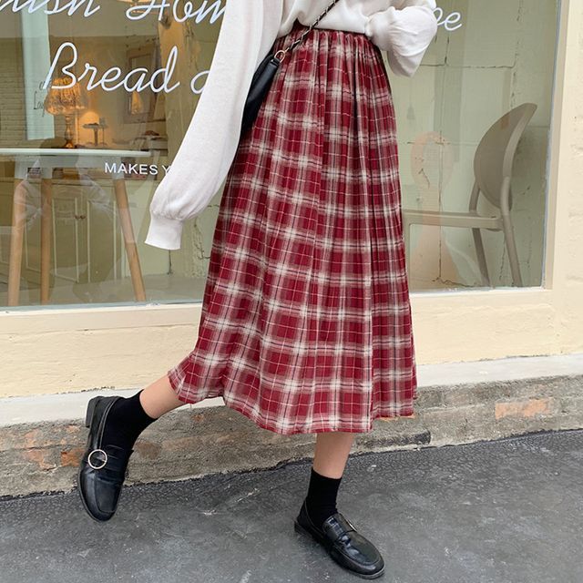 plaid midi skirt quality