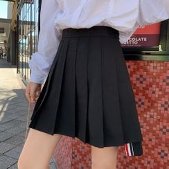 milkarf - High-Waist Plain Pleated A-Line Mini Skirt