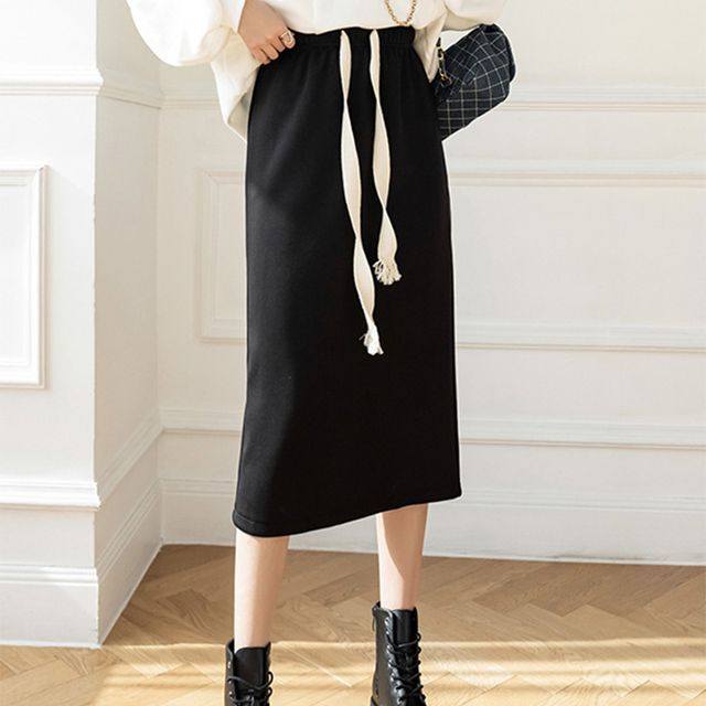 Everose-Drawstring Midi Skirt