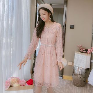 long sleeve floral embroidered dress