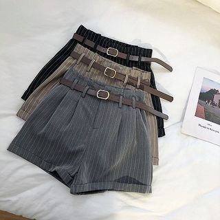DIYI - High-Waist Pinstriped Shorts With Belt | YesStyle