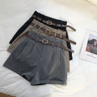 DIYI - High-Waist Pinstriped Shorts With Belt