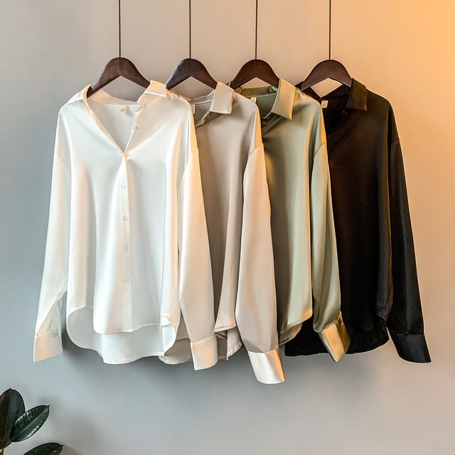 HYAKU-Long-Sleeve Plain Shirt