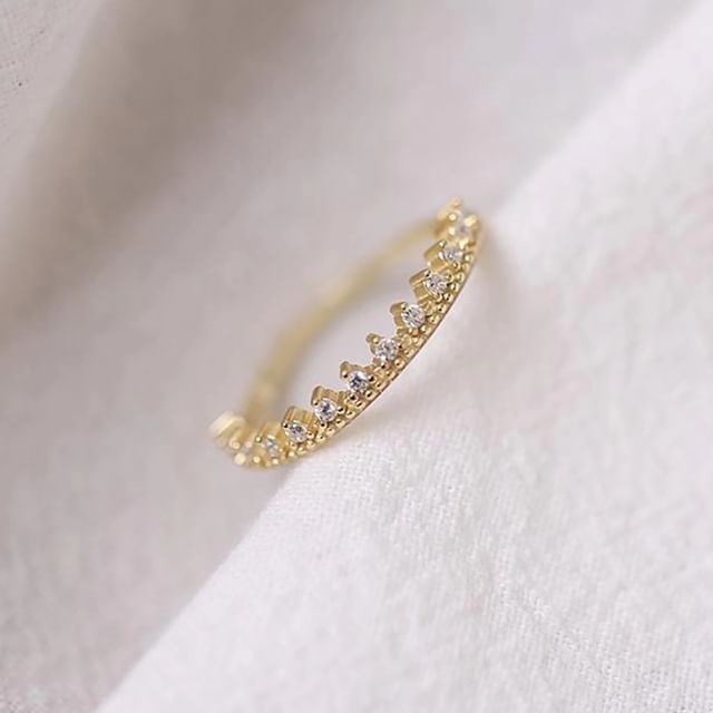 Seirios-Crown Rhinestone Alloy Open Ring