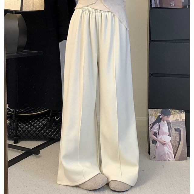 Trendycas-High Waist Plain Wide Leg Pants