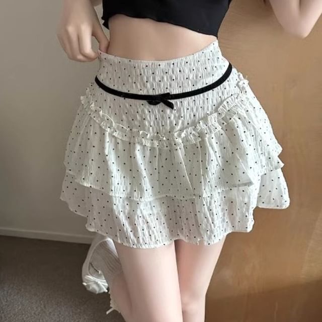 Hevnir-High Rise Dotted Mini A-Line Skirt