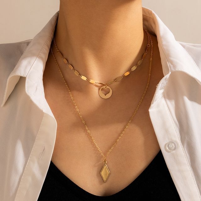 Yongge - Alloy Heart & Rhombus Pendant Layered Necklace | YesStyle