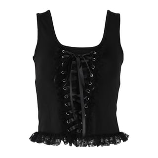 shit globaal bezig Solvor - Scoop Neck Lace-Up Lace Trim Corset Tank Top | YesStyle