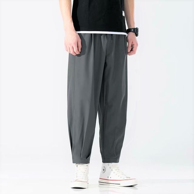 Myanderthal-Drawstring Waist Plain Harem Jogger Pants
