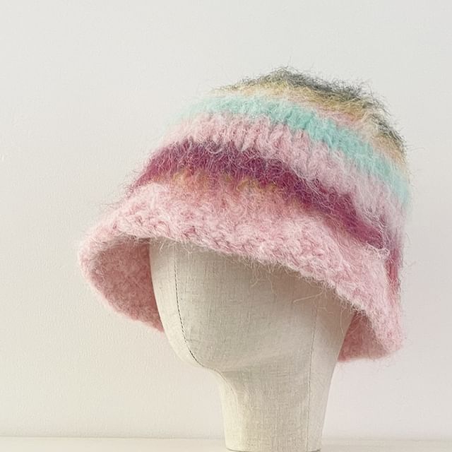 4-4 STUDIO-Striped Knit Bucket Hat