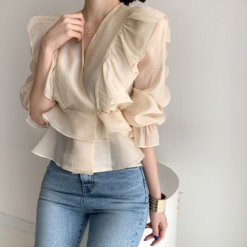 Ruffle V-Neck Shirt