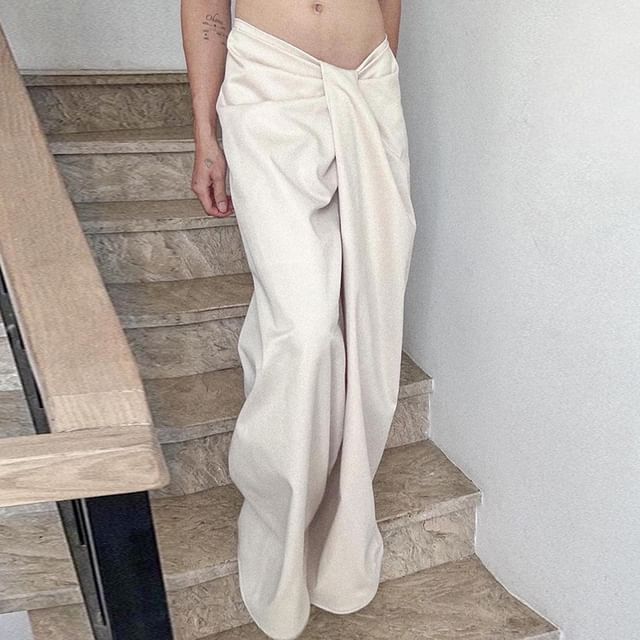 Ulark-Low Waist Plain Wrap Wide Leg Pants