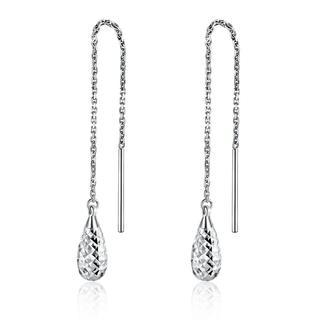 MaBelle 14K Italian White Gold Dangle Diamond-Cut Teardrop