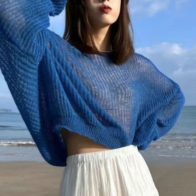 MIKIGA-One-Shoulder Plain Ribbed Sweater