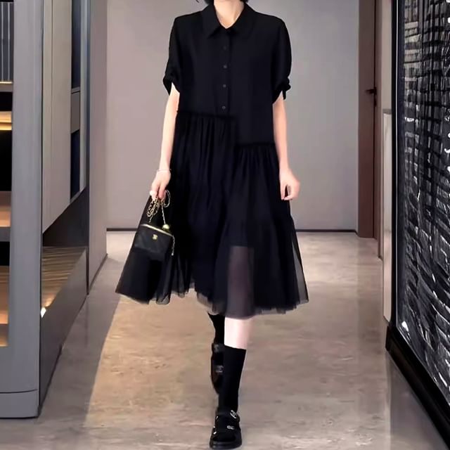 knee length dresses for ladies Cape Sleeves Cotton Twill and Mesh Long Dress – John Paul Ataker main image 1