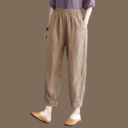 Organic Orange Elastic Waist Patchwork Lace Linen Harem Pants Spring |  Linen harem pants, Pants for women, Harem pants