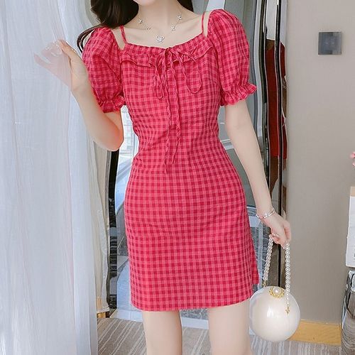 Square Neck Gingham Mini Dress