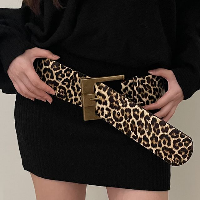 CIMAO-Leopard Faux Leather Thick Belt